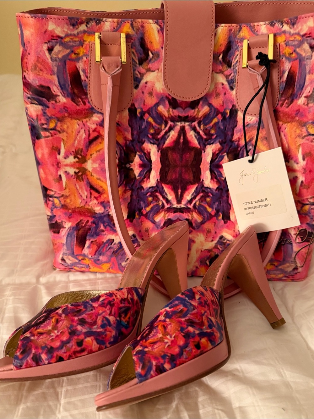Pink Floral Tote Bag with Matching Heels
